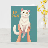 Pluizige Kat Vaderdag kaart (Gele Bloem)