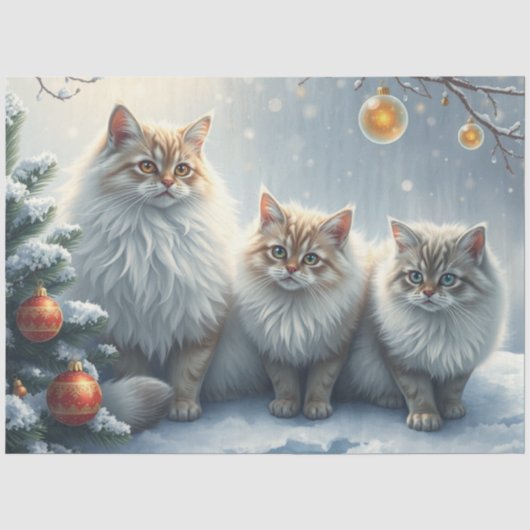 Pluizige Kerstkatten Vloeipapier Tissuepapier (Voorkant)