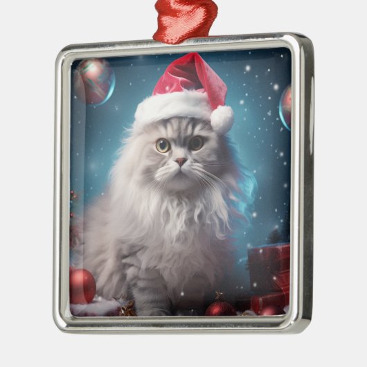 PLUIZIGE KERSTVAKANTIE ZILVEREN PERZISCHE KAT METALEN ORNAMENT (Links)