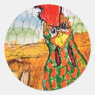 pluizige kip ronde sticker