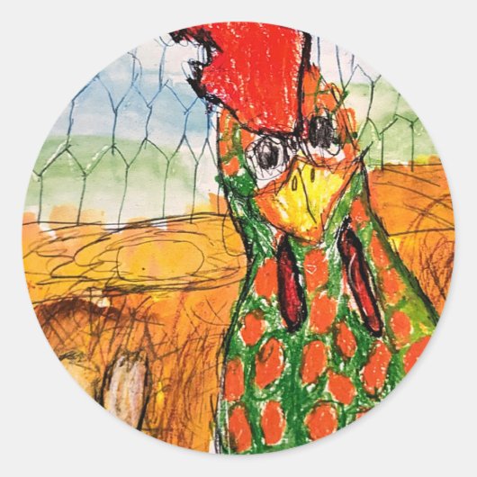 pluizige kip ronde sticker (Voorkant)