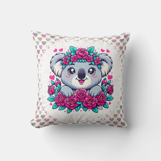 Pluizige Koala met Bloemenkrans Kussen (Voorkant)