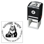 Pluizige Langharige Kat Zit #1 Naam Ret Adres Zelfinktende Stempel (In situ)