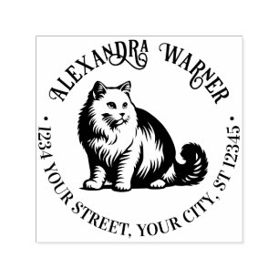 Pluizige Langharige Kat Zit #2 Naam Ter Adres Zelfinktende Stempel