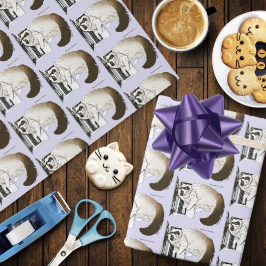Pluizige Lapjeskat Lavendel Laptop Grappig Cadeaupapier