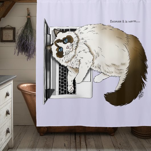 Pluizige Lapjeskat Lavendel Laptop Grappig Douchegordijn