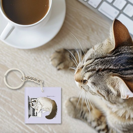 Pluizige Lapjeskat Lavendel Laptop Grappig Sleutelhanger