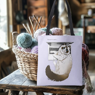 Pluizige Lapjeskat Lavendel Laptop Grappig Tote Bag