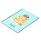 Pluizige pannenkoeken met ahornsiroop, fruit en ro notitieboek (Linkerzijde)