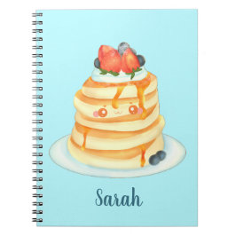 Pluizige pannenkoeken met ahornsiroop, fruit en ro notitieboek