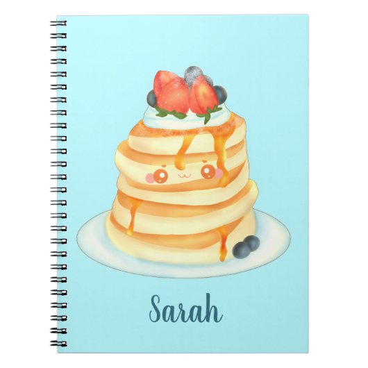 Pluizige pannenkoeken met ahornsiroop, fruit en ro notitieboek (Voorkant)