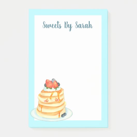 Pluizige pannenkoeken met ahornsiroop, fruit en ro post-it® notes (Voorkant)