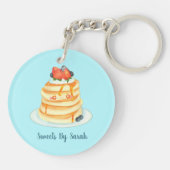 Pluizige pannenkoeken met ahornsiroop, fruit en ro sleutelhanger (Achterkant)