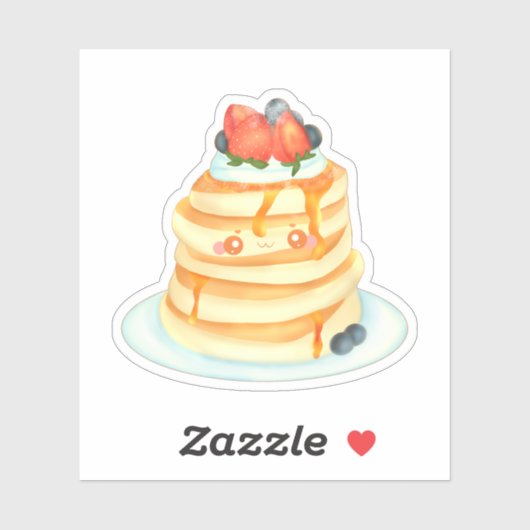 Pluizige pannenkoeken met ahornsiroop, fruit en ro sticker (Vel)