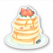 Pluizige pannenkoeken met ahornsiroop, fruit en ro sticker (Voorkant)