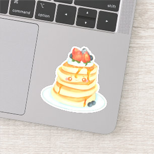 Pluizige pannenkoeken met ahornsiroop, fruit en ro sticker