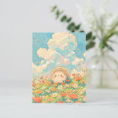 Pluizige Perzikwolk Kawaii Egeltjesweide Briefkaart (Staand voorkant)