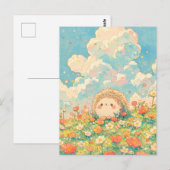 Pluizige Perzikwolk Kawaii Egeltjesweide Briefkaart (Voorkant / Achterkant)