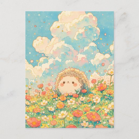 Pluizige Perzikwolk Kawaii Egeltjesweide Briefkaart (Voorkant)