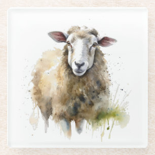 Pluizige schapen in de wei glazen onderzetter