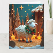 Pluizige schapen met krans in besneeuwde kerstscèn kaart (Voorkant)