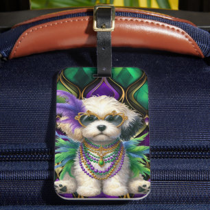 PLUIZIGE SCHATTIGEE MARDI GRAS PUPPY DOG BAGAGELABEL