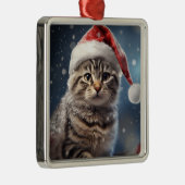 PLUIZIGE VAKANTIE KERSTMIS BRUIN TABBY KITTEN METALEN ORNAMENT (Rechts)