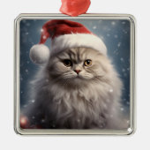 PLUIZIGE VAKANTIE KERSTMIS PERZISCHE TABBY KITTEN METALEN ORNAMENT (Voorkant)
