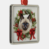 PLUIZIGE WATERVERF VAKANTIE KERSTMIS SIAMESE KAT METALEN ORNAMENT (Rechts)