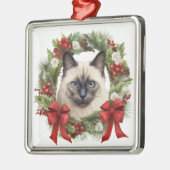 PLUIZIGE WATERVERF VAKANTIE KERSTMIS SIAMESE KAT METALEN ORNAMENT (Links)