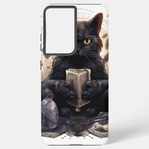 PLUIZIGE WATERVERF ZWARTE KITTEN MET KAARTEN SAMSUNG GALAXY HOESJE