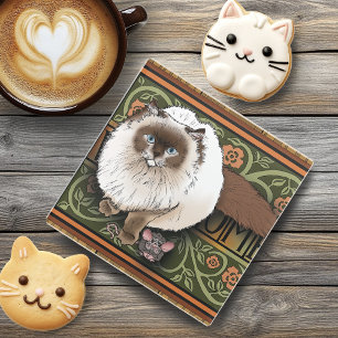 Pluizige Welkom Siamese Kat Muis Vintage Glazen Onderzetter