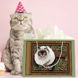 Pluizige Welkom Siamese Kat Muis Vintage Groot Cadeauzakje