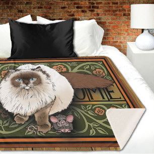 Pluizige Welkom Siamese Kat Muis Vintage Sherpa Deken