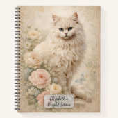 Pluizige Witte Kat met Rozen Notitieboek (Voorkant)