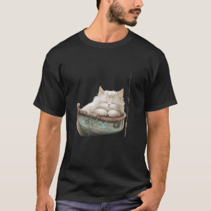 Pluizige Witte Kat Slapend In Boot Kunst T-shirt