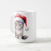 PLUIZIGE WITTE LANGHARIGE KAT MET KERSTMUTS KOFFIEMOK (Voorkant links)