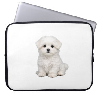 Pluizige Witte Maltezer Puppy Portret Schattige Ho Laptop Sleeve