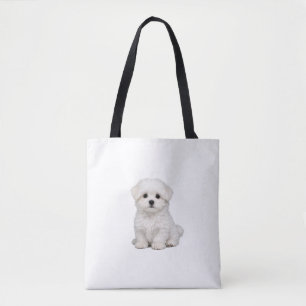 Pluizige Witte Maltezer Puppy Portret Schattige Ho Tote Bag