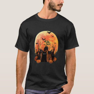 Pluizige Zwarte Katten Maan Pompoen Vleermuizen Ha T-shirt