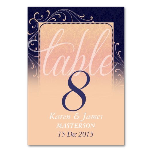Plum & Abriot Damask Dream Wedding Table Number Kaart (Achterkant)