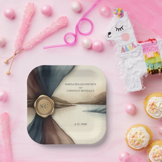 Plum and Blue Ombre Ribbon Seal Papieren Bordje (Feest)