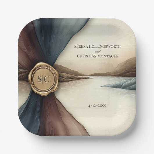 Plum and Blue Ombre Ribbon Seal Papieren Bordje (Voorkant)