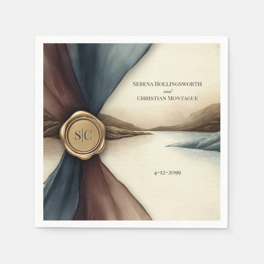 Plum and Blue Ombre Ribbon Seal Wedding Napkin Servet (Voorkant)