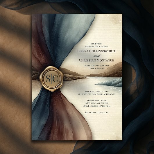 Plum and Blue Ombre Seal Watercolor Wedding Kaart