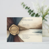 Plum and Blue Ombre Seal Watercolor Wedding RSVP Kaartje (Staand voorkant)