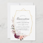 Plum and Blush Floral Geometric Quinceañera Kaart (Voorkant)