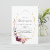 Plum and Blush Floral Geometric Quinceañera Kaart (Staand voorkant)
