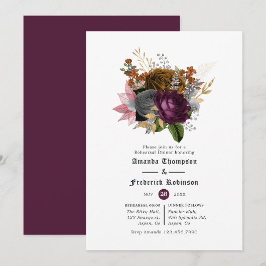 Plum and Burnt Oranje Halloween repesal Dinner Kaart (Voorkant / Achterkant)