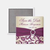 Plum and Champagne Damask Wedding Favor Magnet (Voorkant / Achterkant)